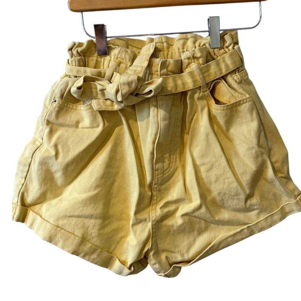 Vintage 90s Paper bag waist denim shorts Yellow